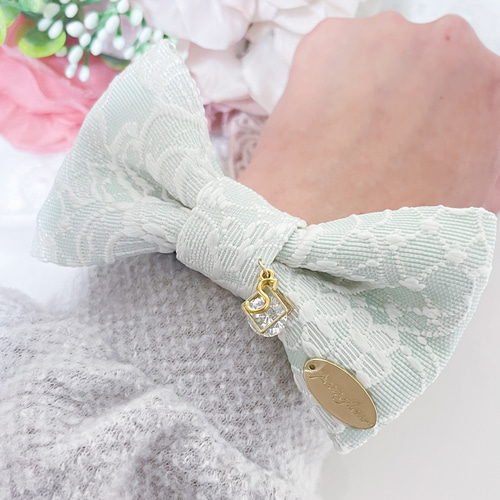 リボン　ヘアゴム♡riana ribbon♡レースリボンホワイト♡ハンドメイド レース リボンヘアゴム おしゃれ イニシャル 推し活 プレゼント