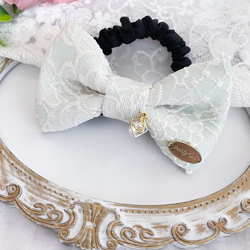 リボンヘアゴム♡riana ribbon♡レースリボンホワイト♡ハンドメイド