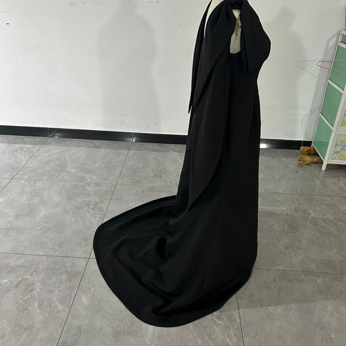 パーティードレス ブラック オンショルダードレス リボン 背中見せ  