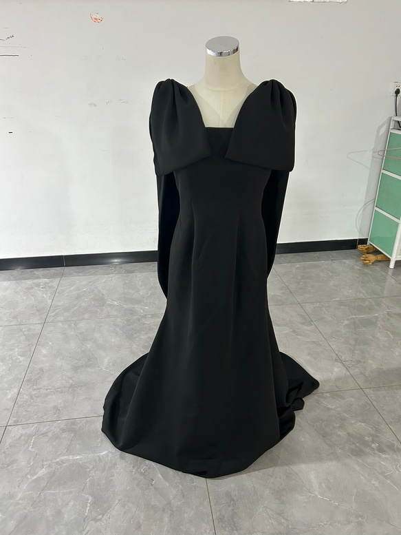 パーティードレス ブラック オンショルダードレス リボン 背中見せ  