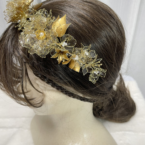 花冠 華 〜ゴールド〜 ヘッドドレス カチューシャ ウェディング