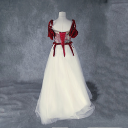 送料無料！パーティードレス 可愛い キャミソール  ボルドー色 前撮り プリンセスラインフレアスカート 4枚目の画像