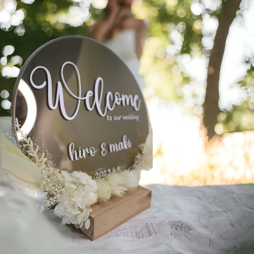 ドライフラワーアレンジメント　ウェルカムボード　ミラー　鏡 ドライフラワー × ウェルカムボード 結婚式 鏡 花 ミラー ウェディング