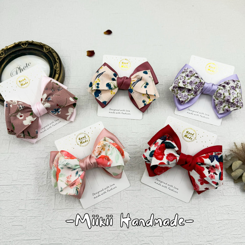 卒園式・入学式・発表会 可愛い花柄韓国リボン 【ローズ、レッド、白