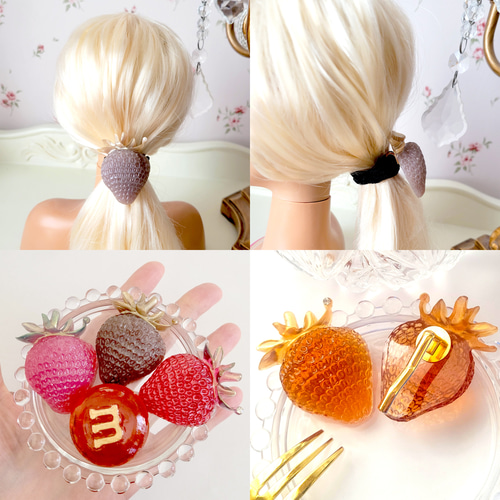 大ぶり「つぶつぶチョコピンク♡苺いちご」のポニーフック【C24006  