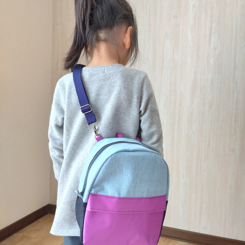 1)キッズ〜大人まで使える デニム ミニリュック 3way ボディ