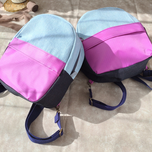 1)キッズ〜大人まで使える デニム ミニリュック 3way ボディバッグ