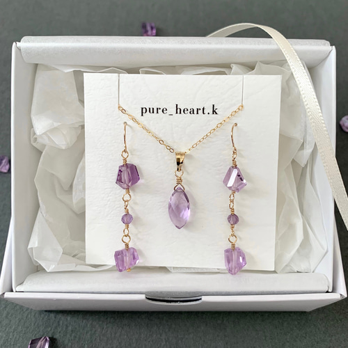 母の日ギフト2025】14kgf コフレ/宝石質アメジスト 一粒ネックレス  
