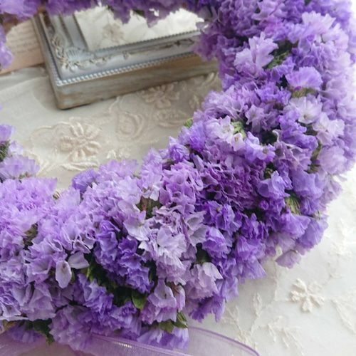 SALE！《ドライフラワー》スターチスのリース パープルカラー リース