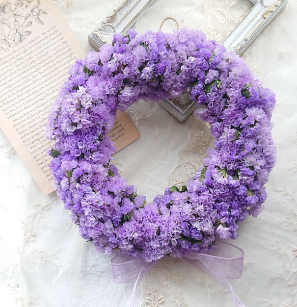 SALE！《ドライフラワー》スターチスのリース パープルカラー リース