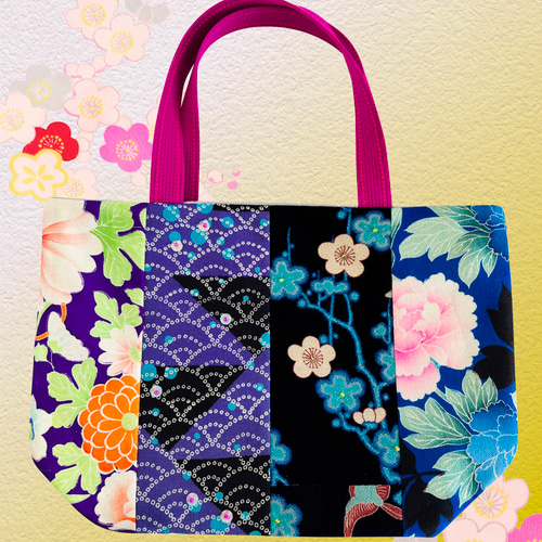 アンティーク着物パッチワークバッグ花蒼 トートバッグ wonderwonder