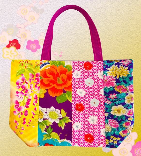 アンティーク着物パッチワークバッグ花蒼 トートバッグ wonderwonder