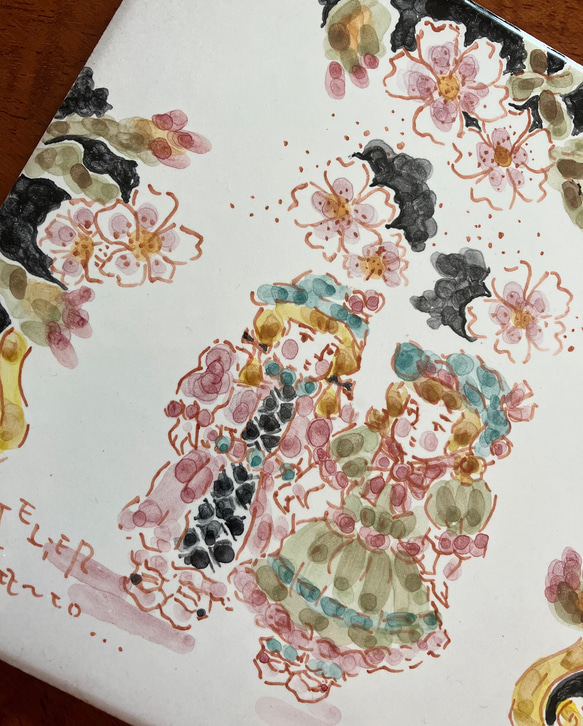 【桜ハンドメイド2024】スペインタイルアート ～アトリエターコの「ドールとさくら」～《送料無料》 2枚目の画像