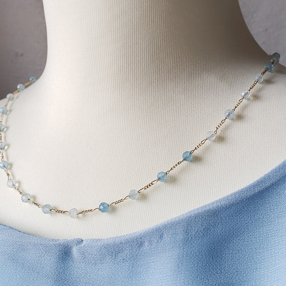Water Transparent Beauty Aquamarine Satelite necklace 14Kgf 