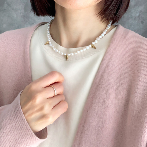 バロックパールのスパイクネックレス/サージカルステンレス/金属