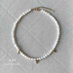 バロックパールのスパイクネックレス/サージカルステンレス/金属