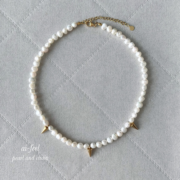 バロックパールのスパイクネックレス/サージカルステンレス/金属