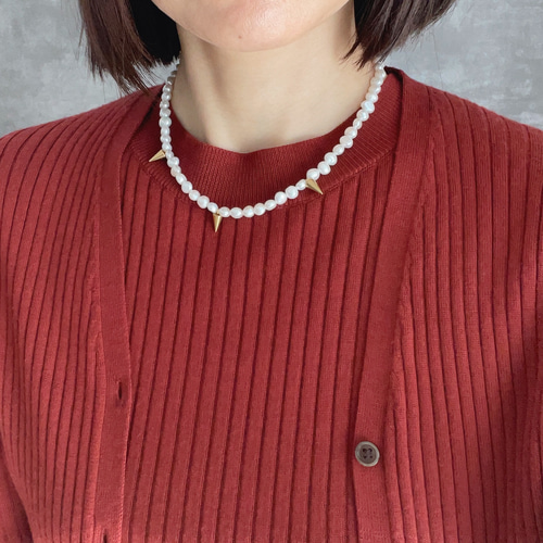 バロックパールのスパイクネックレス/サージカルステンレス/金属