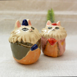 猫のお雛様　ひな人形　長毛種　大きめサイズ　手作り陶器・陶芸　ネコの置き物　おひなさま　毛が長いねこ 12枚目の画像