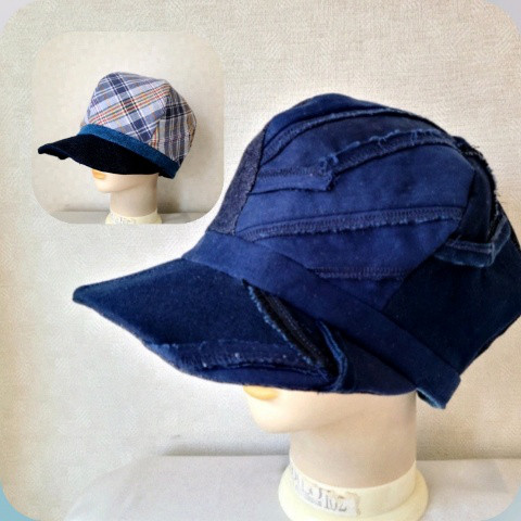 魅せる帽子☆ユーズドデニムのリバーシブルキャスケット～ネイビー