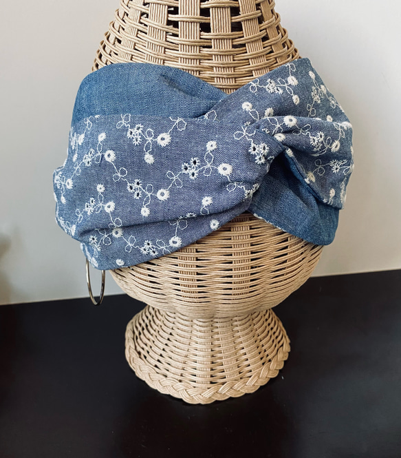 ターバン ハンドメイドターバン リボンターバン クロスターバン デニム  