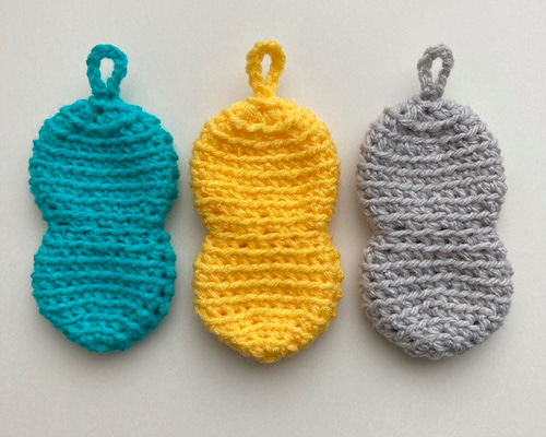 送料無料】 アクリルたわし 3個セット ピーナッツ型 ターコイズブルー