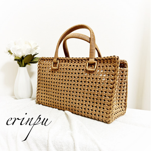 土日発送】クラフトバンド ハンドバッグ カゴバッグ ［パステルまろん