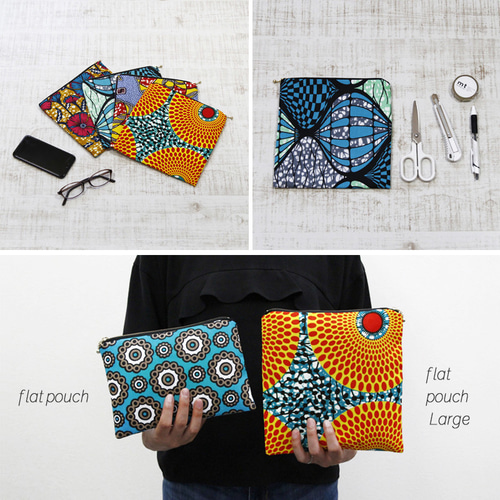 大容量・フラットポーチ（鳥とカゴ）大きいポーチ 化粧ポーチ アフリカ