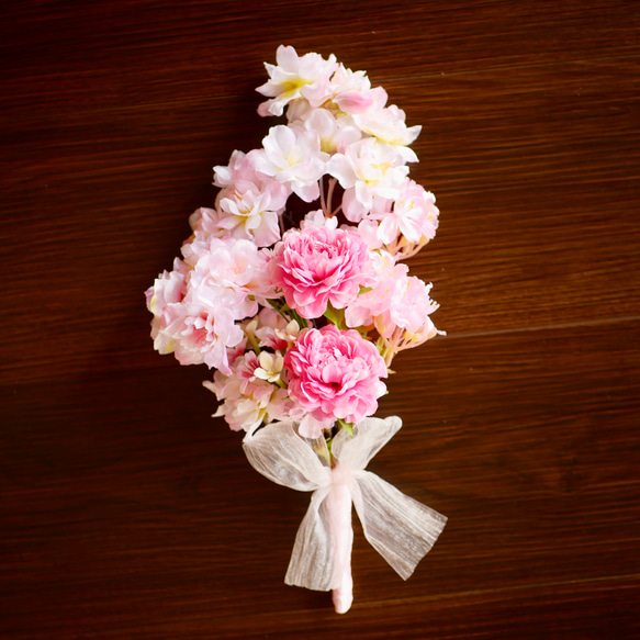 ＊桜とラナンキュラスのミニブーケ～ピンク＊【春】＜アーティフィシャルフラワー＞ 6枚目の画像