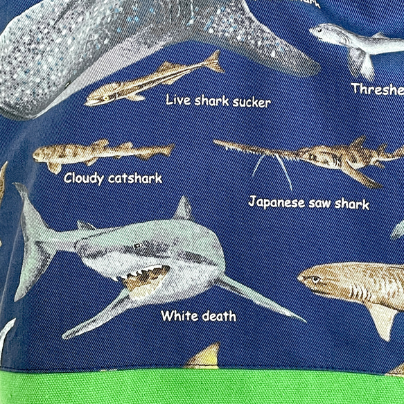 大きめサイズ　サメ好きすぎレッスンバック　ネイビー/11号リーフ帆布切替　35×45 ループからバッグ底35cm対応 3枚目の画像