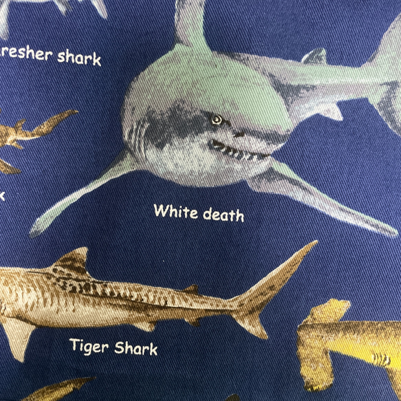 大きめサイズ　サメ好きすぎレッスンバック　ネイビー/11号リーフ帆布切替　35×45 ループからバッグ底35cm対応 2枚目の画像