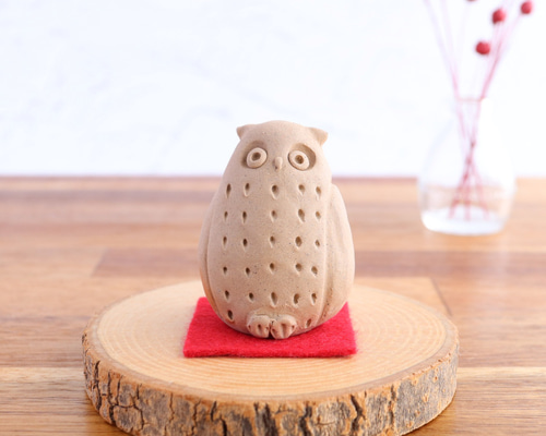 ふくろう  置物   備前焼   ひだすき ふくろう 置物 備前焼 ひだすき