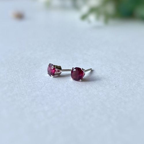 レア！宝石質マラヤガーネットの一粒ピアス 14kgf\sv925 1月誕生石