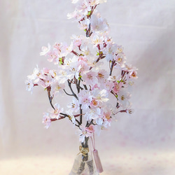 桜 ～ 薄紅色の満開桜（鈴なり）本物の桜の様な桜インテリア・ガラス器と透明ジェルの桜フラワーインテリア・無料ラッピング 1枚目の画像