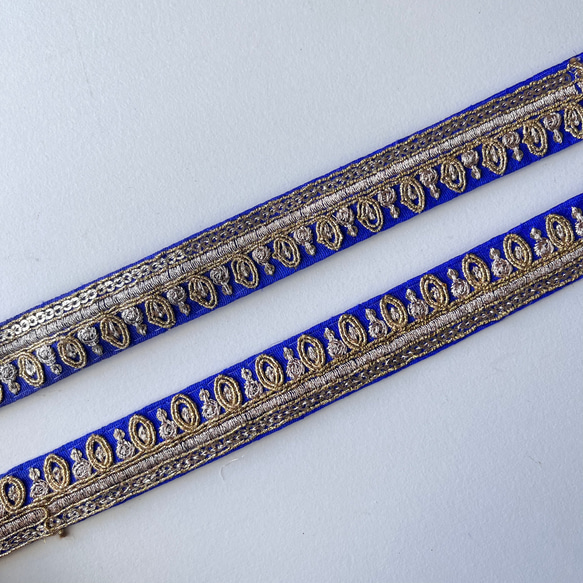 【B品SALE♡50cm】インド刺繍リボン　ブルー　シルク　IS917 6枚目の画像