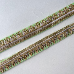 【B品SALE♡50cm】インド刺繍リボン　ライトグリーン　シルク　IS919 2枚目の画像