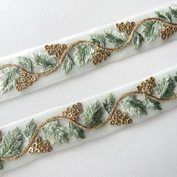 【50cm】インド刺繍リボン　グリーン　チュール　GN926 2枚目の画像