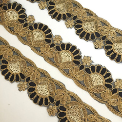 【50cm】インド刺繍リボン　ゴールドxブラック　チュール　GN931 6枚目の画像