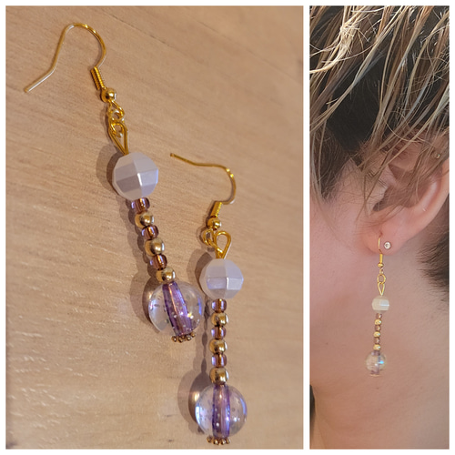 36.ハンドメイドピアス 変わった形 パール ゆらゆら キラキラ