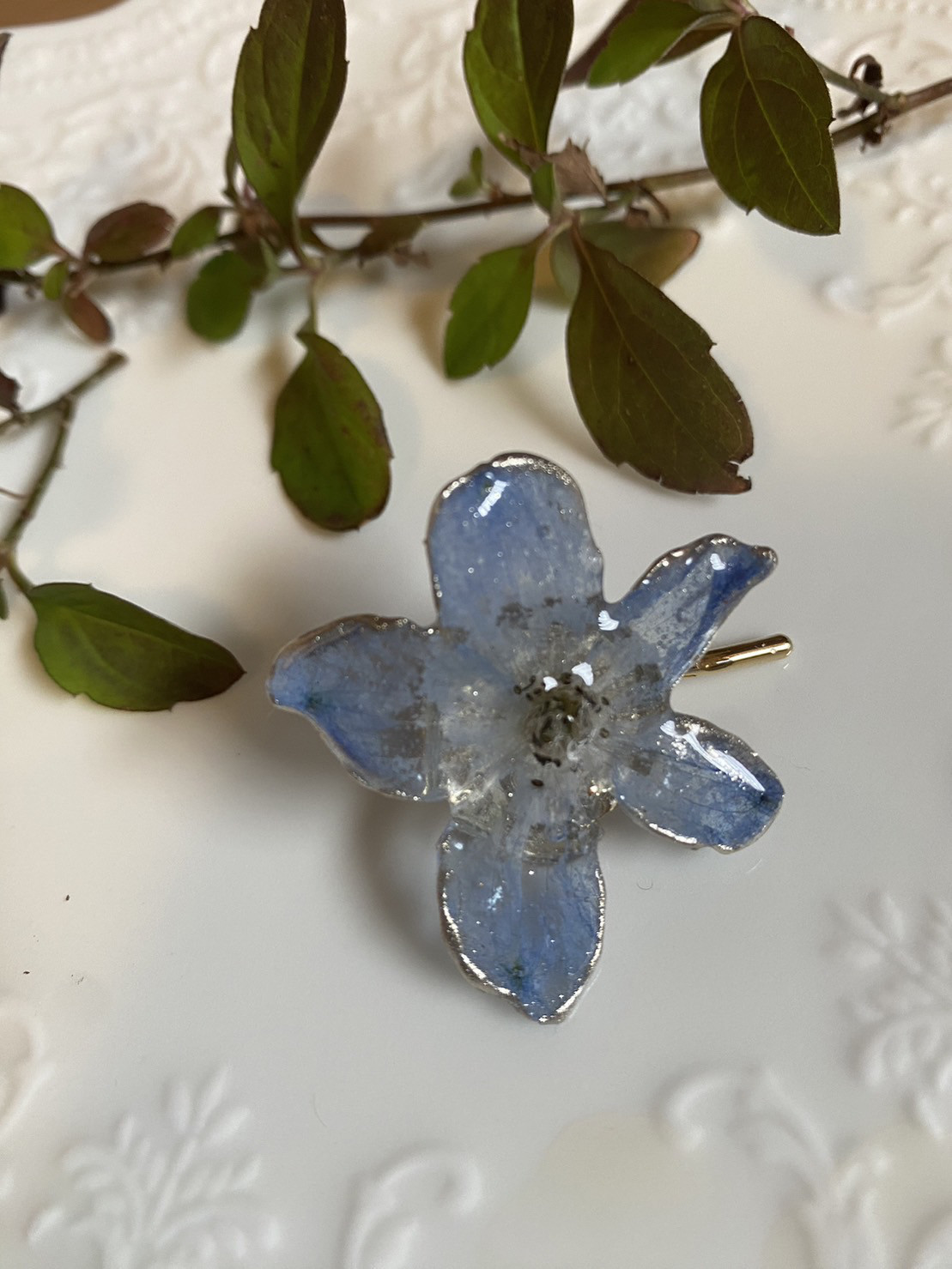 ポニーフック　本物の水色のお花