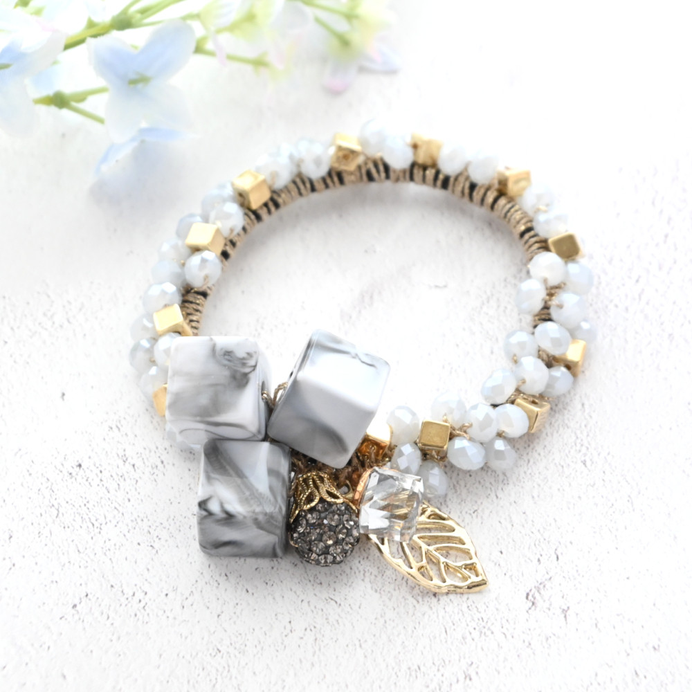 《オケージョン》Cube marble ビジュー シュシュ＊ブレスレット