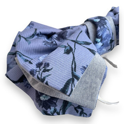 [浴衣用(紬や小紋にも)-作り帯】半巾帯　木綿　ワッフル地　花柄　ブルー 7枚目の画像