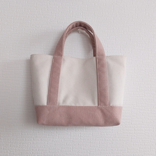 ハンドメイド作品-生成帆布とパステルピンクレザー トートバッグ キナリ帆布xサーモンピンクのbag トートバッグ mh 通販 17300846