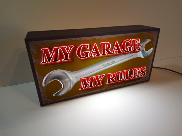 My Garage My Rules マイガレージ マイルール ガレージ カーショップ 看板 置物 雑貨 ライトBOX 2枚目の画像