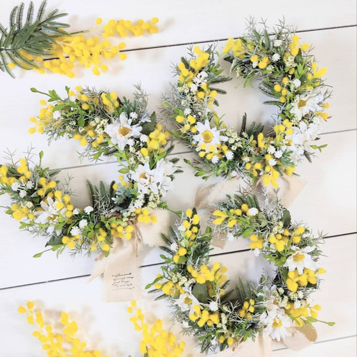 ふわふわミモザのムーンリース yellow＆White リース Fairy garden  