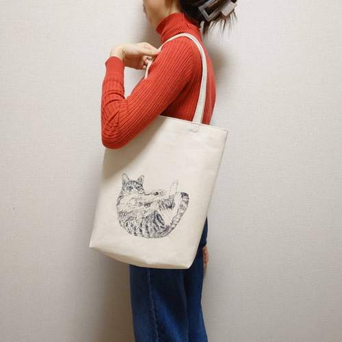 猫　帆布　トートバッグ　C もふコロ猫 トートバッグ 帆布 生成り トートバッグ mikefactory