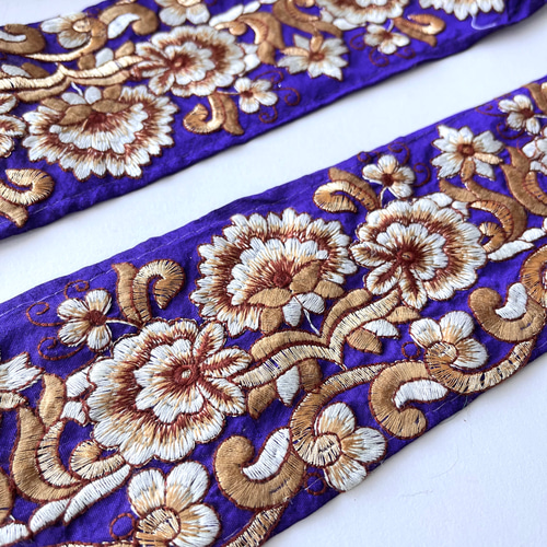 SALE♡50cm】インド刺繍リボン パープル シルク IS953 リボン・テープ