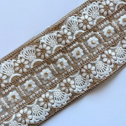 【50cm】インド刺繍リボン　ライトブラウンxゴールド　GN961 5枚目の画像