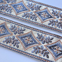 【50cm】インド刺繍リボン　アイボリーxくすみブルー　GS964 3枚目の画像