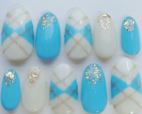 ネイルチップ 量産型 韓国 ワンホン ビジュー 水色 ネイルチップ #84 ネイルチップ 量産型 韓国 ワンホン ビジュー 水色 ネイルチップ #84